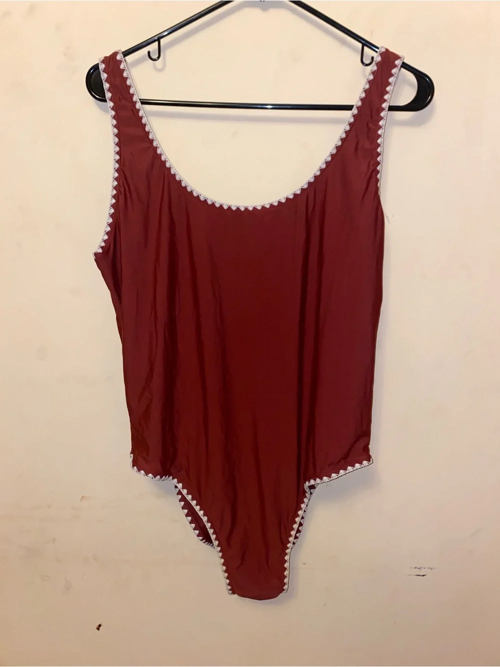 Maroon One-Piece Swimsuit with White Trim, XL